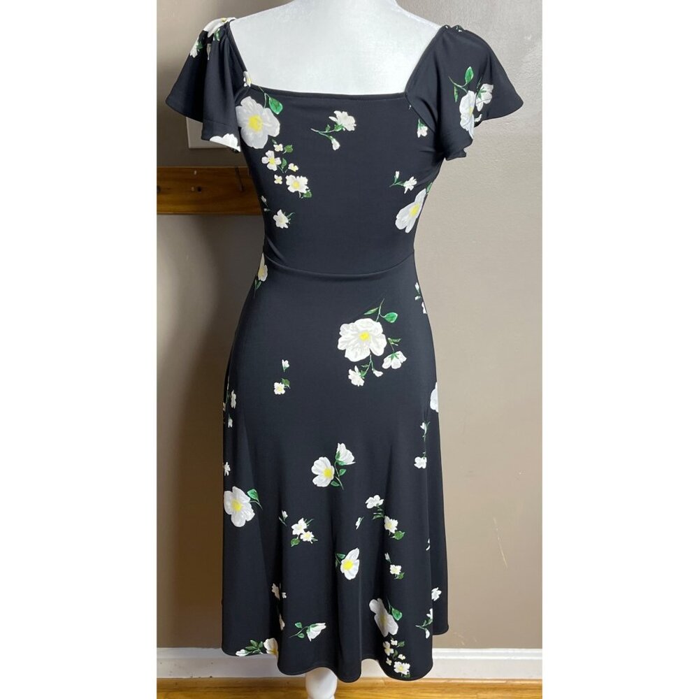 Banana Republic Dress A-line Midi Black Floral Whimsygoth Coquette Womens XS - Picture 2 of 8